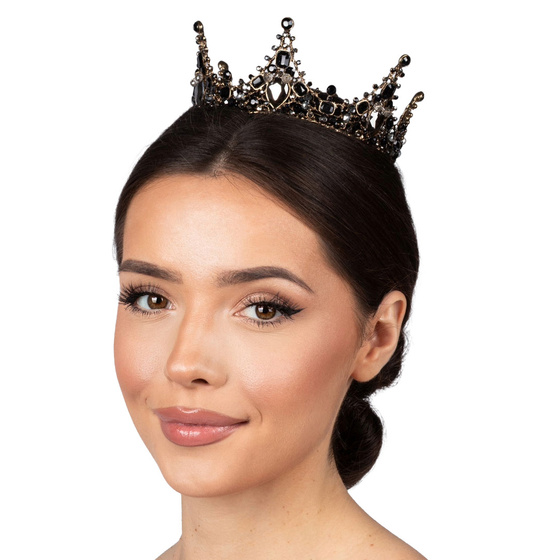 KORONA Diadem Tiara MISS GLOW Wieczorowa CZARNE cyrkonie KRYSZTAŁY