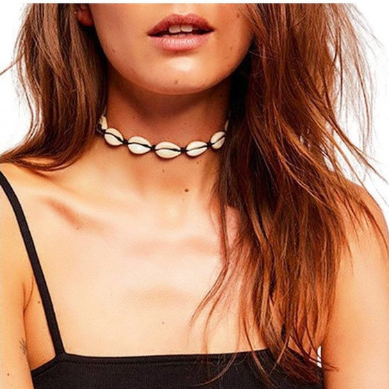 CHOKER naszyjnik DŁUGI wiązany MUSZLE muszelki