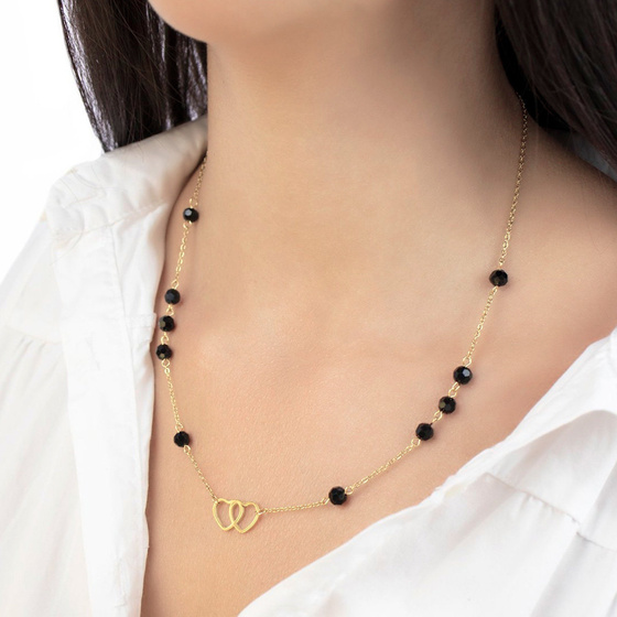 Naszyjnik koraliki serce STAL SZLACHETNA POZŁACANA