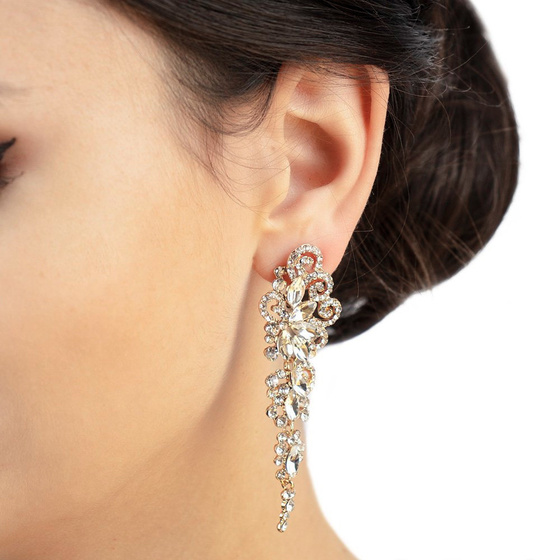 KOLCZYKI złote CYRKONIE wiszące ŚLUBNE długie