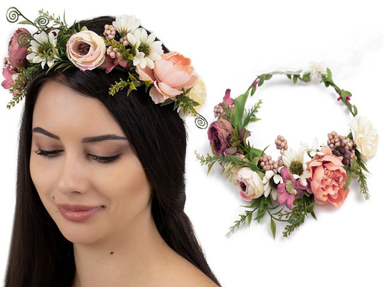 WIANEK na głowę BOHO kwiaty ŚLUBNY rustykalny
