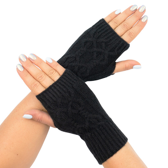RĘKAWICZKI bez palców MITENKI damskie CIEPŁE warkocz elastyczne