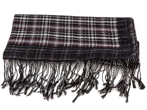 SZAL brązowy KRATKA srebrna nić