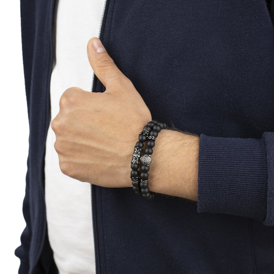 BRANSOLETKI MĘSKIE czarne KORALIKI podwójna