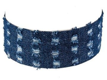 CHOKER jeansowy "potargany" GRANATOWY