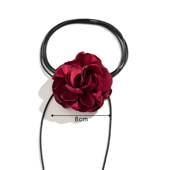 Naszyjnik CHOKER ozdobny RÓŻA na szyję KWIAT na rzemyku elegancki CZERWONY