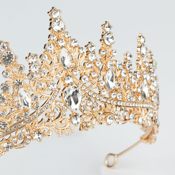 DIADEM Korona Tiara MISS GLOW ŚLUBNY ZŁOTY cyrkonie KRYSZTAŁY