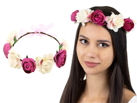 WIANEK NA GŁOWĘ piwonie KWIATY fuksja ŚLUBNY