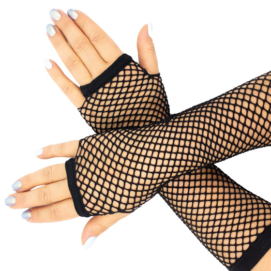 Rękawiczki KABARETKI damskie MITENKI bez palców SIATKA DŁUGIE