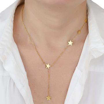Naszyjnik długi gwiazdki STAL SZLACHETNA POZŁACANA
