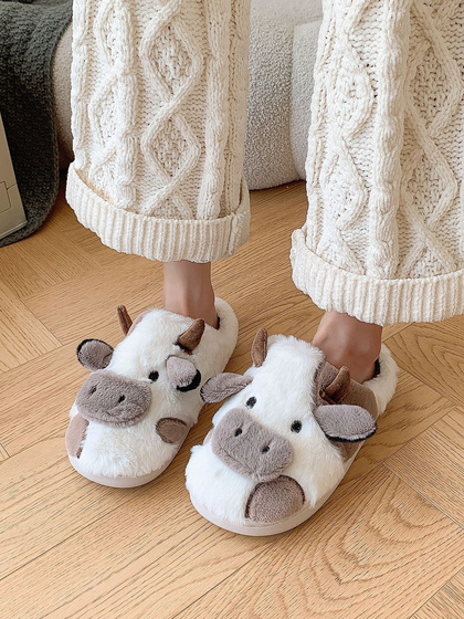 KAPCIE damskie Ciepłe PLUSZOWE CIAPY OCIEPLANE KROWA KRÓWKA r. 35-36