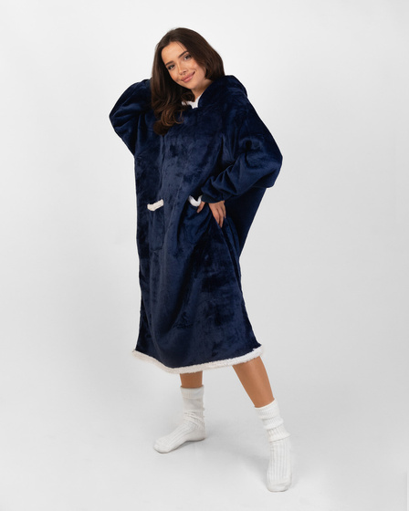 KOCOBLUZA KOC BLUZA CIEPŁA 2w1 GRUBA XXL FUTRZAK POLAR z kapturem OVERSIZE