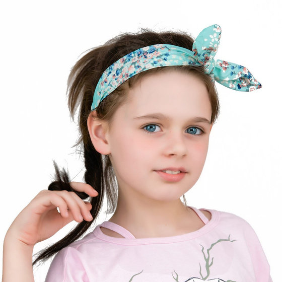 OPASKA DO WŁOSÓW na gumce KWIATY kokarda MIĘTOWA