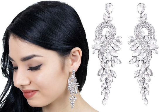 KOLCZYKI srebrne WISZĄCE kryształki ŚLUBNE długie