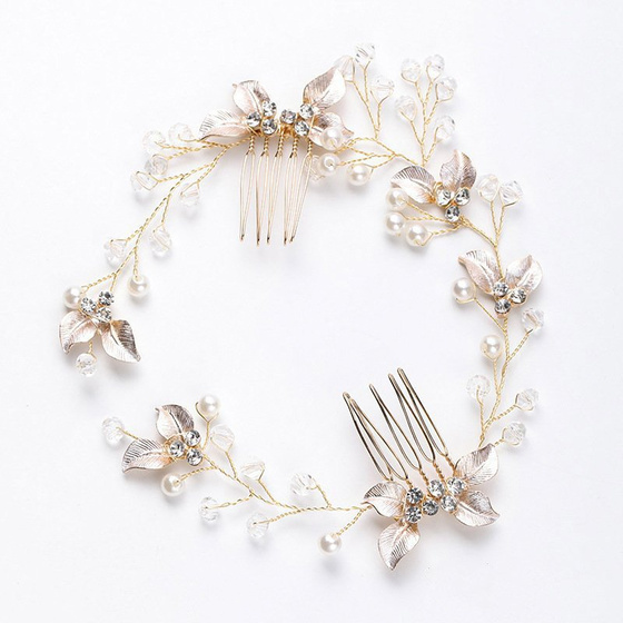 OZDOBA ŚLUBNA do włosów GRZEBYK gałązka złota PEREŁKI ślub