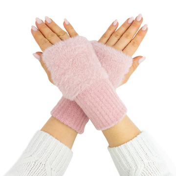 RĘKAWICZKI CIEPŁE DAMSKIE bez palców pluszowe ZIMOWE MITENKI