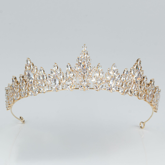 DIADEM Korona Tiara MISS GLOW ŚLUBNY ZŁOTY cyrkonie KRYSZTAŁY