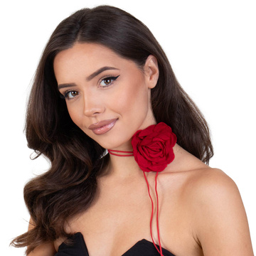 Naszyjnik CHOKER ozdobny KWIAT na szyję róża na rzemyku elegancki czerwony