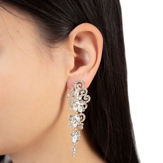 KOLCZYKI złote CYRKONIE wiszące ŚLUBNE długie