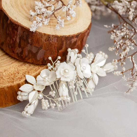 OZDOBA do włosów kwiatki GRZEBYK perełki ŚLUBNA
