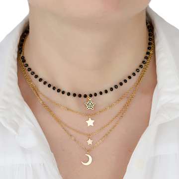 Naszyjnik poczwórny STAL SZLACHETNA POZŁACANA