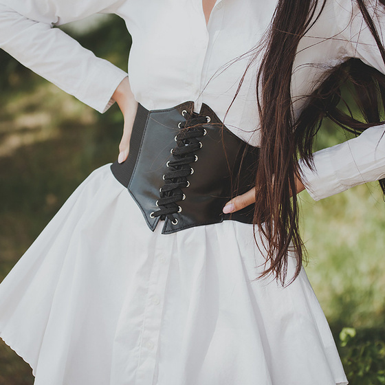 PASEK pas szeroki GORSET czarny GUMOWY SZNUROWANY rozmiar S