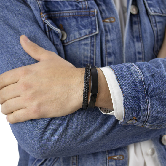 Bransoletka męska STAL SZLACHETNA 316L SKÓRA