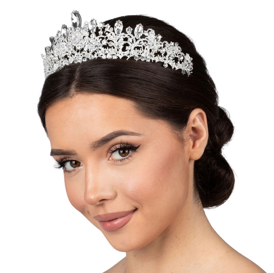 DIADEM Korona Tiara MISS GLOW ŚLUBNY srebrny cyrkonie KRYSZTAŁY