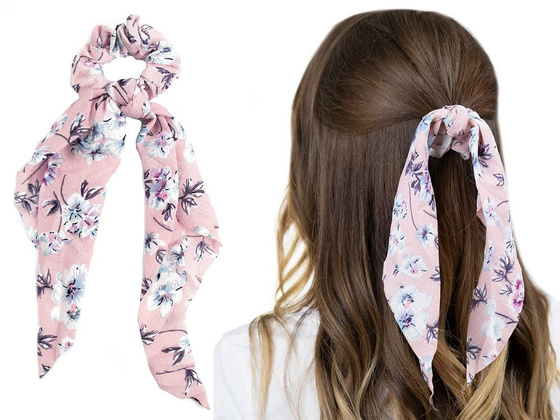 GUMKA do włosów APASZKA scrunchies kwiaty RÓŻOWA