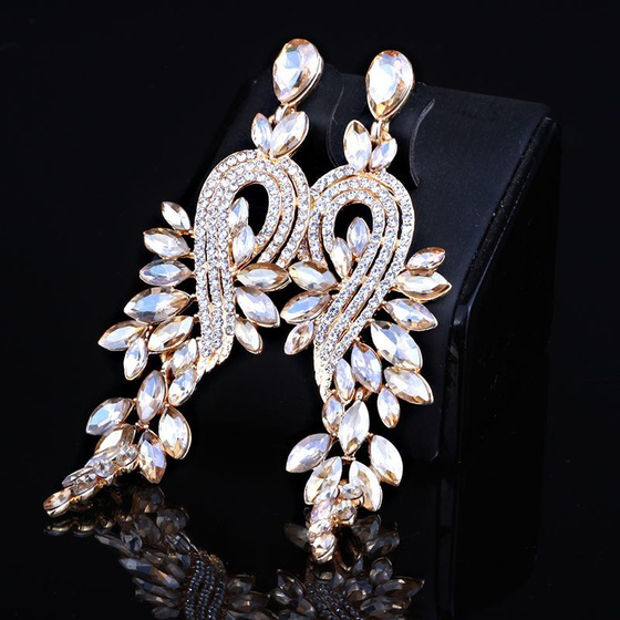 KOLCZYKI złote WISZĄCE kryształki ŚLUBNE długie