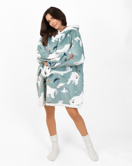 KOCOBLUZA KOC BLUZA CIEPŁA 2w1 GRUBA XXL FUTRZAK POLAR z kapturem OVERSIZE