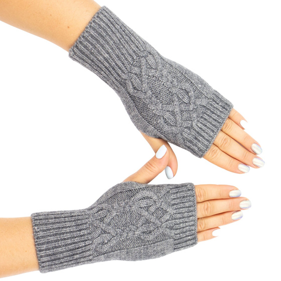 RĘKAWICZKI elastyczne CIEPŁE bez palców MITENKI krótkie damskie warkocz