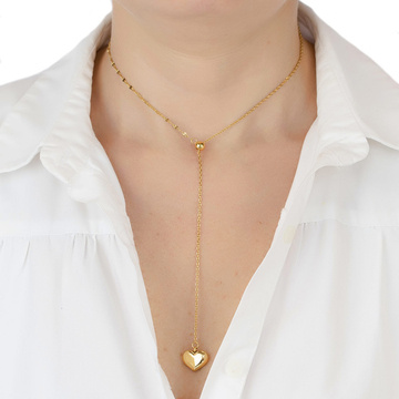 Naszyjnik SERCE długi STAL SZLACHETNA POZŁACANA
