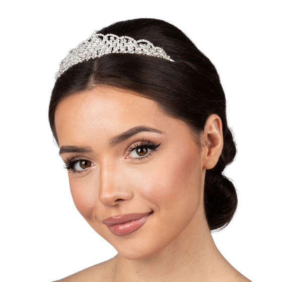 DIADEM Korona Tiara MISS GLOW ŚLUBNY srebrny cyrkonie KRYSZTAŁY