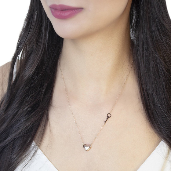 NASZYJNIK SERCE klucz STAL SZLACHETNA POZŁACANA