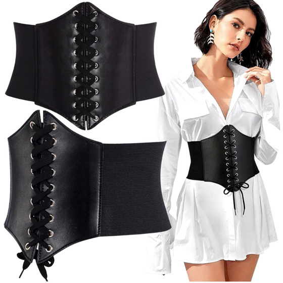 PASEK pas szeroki GORSET czarny GUMOWY SZNUROWANY rozmiar S