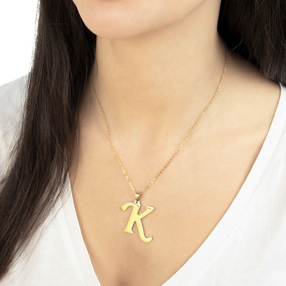 NASZYJNIK litera K STAL SZLACHETNA POZŁACANA