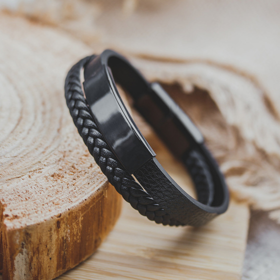 Bransoletka męska STAL SZLACHETNA 316L SKÓRA