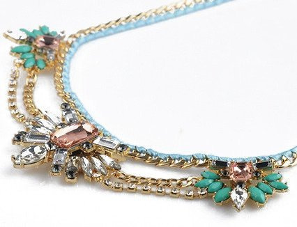 NASZYJNIK złoto turkusowy RÓŻOWE KRYSZTAŁY kolia