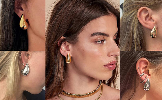 KOLCZYKI ZŁOTE sztyft ŁEZKI KROPLE - STAL SZLACHETNA POZŁACANA