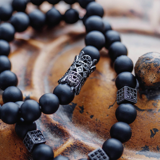 BRANSOLETKI MĘSKIE podwójne KORALIKI czarne