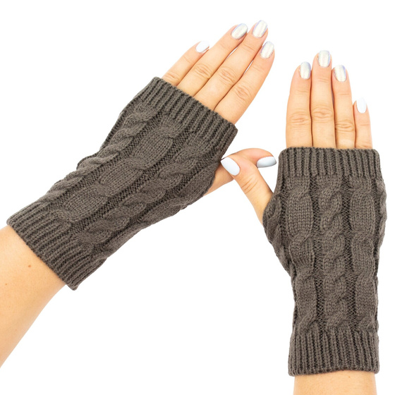 RĘKAWICZKI CIEPŁE MITENKI warkocz bez palców DAMSKIE krótkie