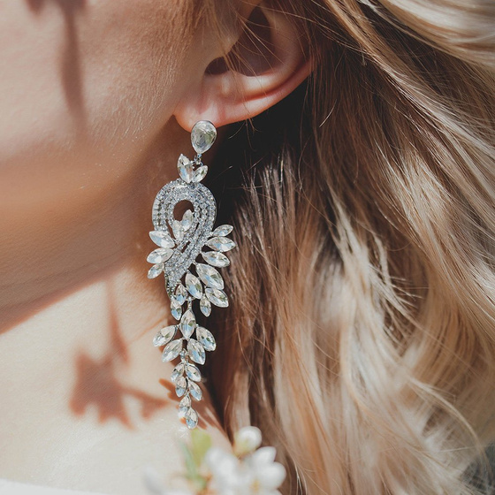 KOLCZYKI srebrne WISZĄCE kryształki ŚLUBNE długie