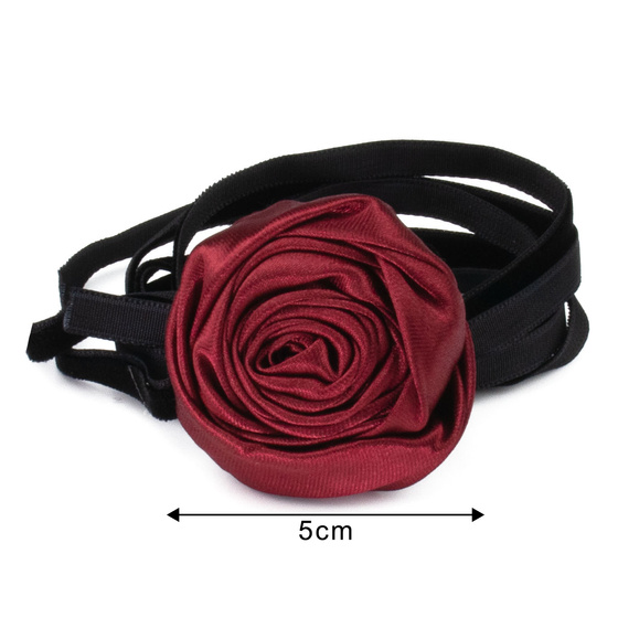 Naszyjnik CHOKER ozdobny KWIAT na szyję RÓŻA na wstążce DELIKATNY CZERWONY