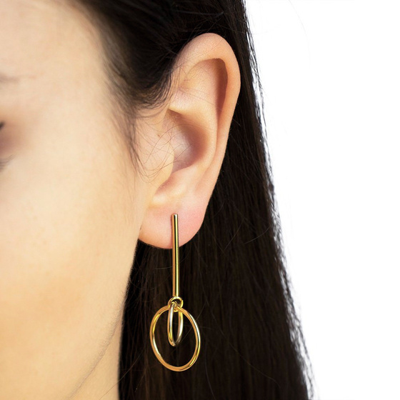 KOLCZYKI podwójne koła STAL SZLACHETNA POZŁACANA