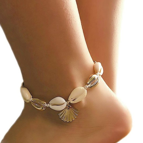 BRANSOLETKA NA NOGĘ boho MUSZLE LATO złota