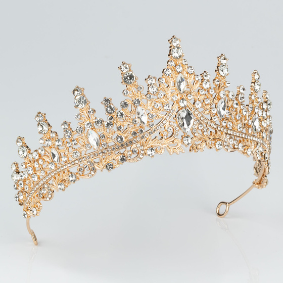 DIADEM Korona Tiara MISS GLOW ŚLUBNY ZŁOTY cyrkonie KRYSZTAŁY