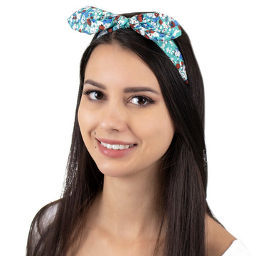 OPASKA DO WŁOSÓW na gumce KWIATY kokarda MIĘTOWA