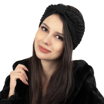 OPASKA DO WŁOSÓW czarna ZIMOWA gruba SZEROKA na głowę kokarda
