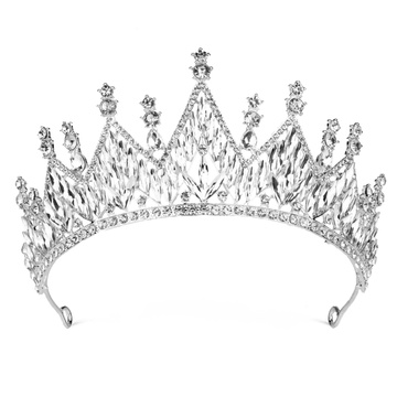 DIADEM Korona Tiara MISS GLOW ŚLUBNY srebrny cyrkonie KRYSZTAŁY